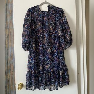 Beautiful multicolor flower blue silky dress